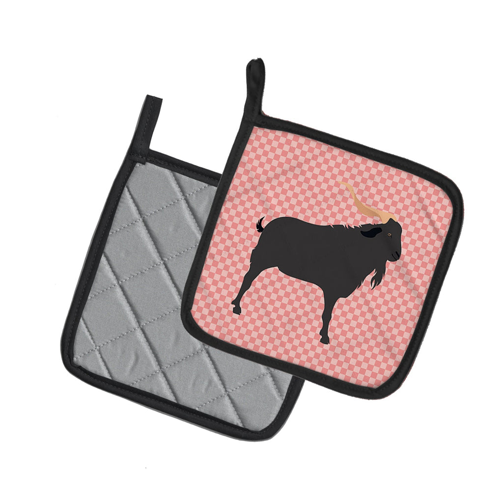 Verata Goat Pink Check Pot Holder Set of 2 Heat Resistant Quilted Hot Pads 7.5 x 7.5 Inch, Insulated Kitchen Trivets for Cooking & Baking