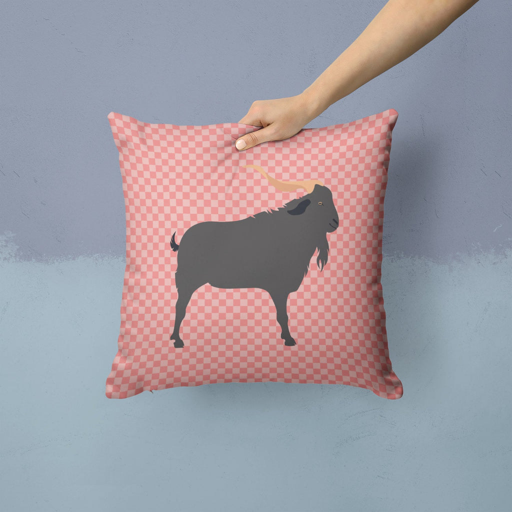 Verata Goat Pink Check Decorative Throw Pillow 14x14 Indoor Outdoor Accent Cushion, Fabric Cover with Insert for Sofa, Bed, Porch & Living Room