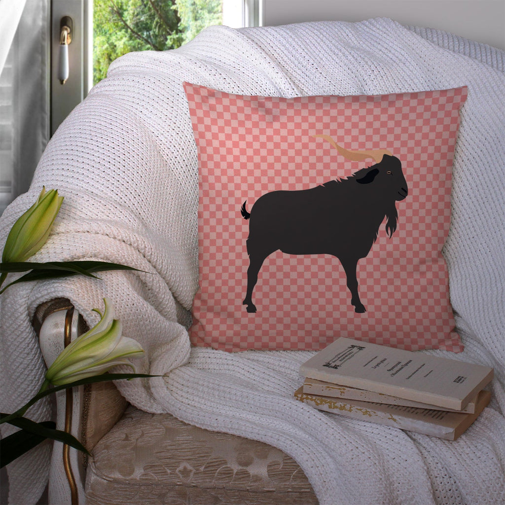 Verata Goat Pink Check Decorative Throw Pillow 14x14 Indoor Outdoor Accent Cushion, Fabric Cover with Insert for Sofa, Bed, Porch & Living Room