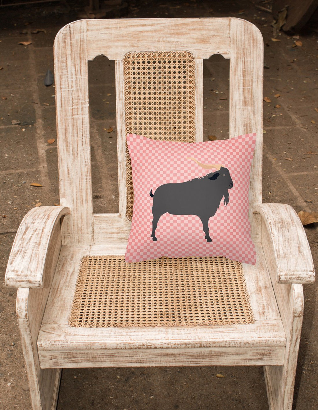 Verata Goat Pink Check Decorative Throw Pillow 18x18 Indoor Outdoor Accent Cushion, Fabric Cover with Insert for Sofa, Bed, Porch & Living Room