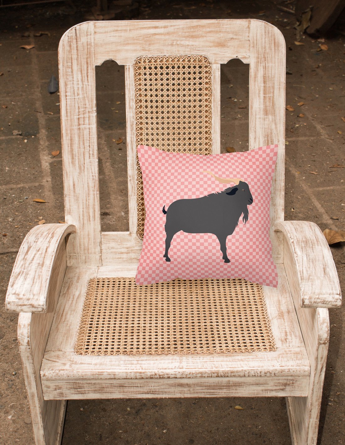 Verata Goat Pink Check Decorative Throw Pillow 18x18 Indoor Outdoor Accent Cushion, Fabric Cover with Insert for Sofa, Bed, Porch & Living Room