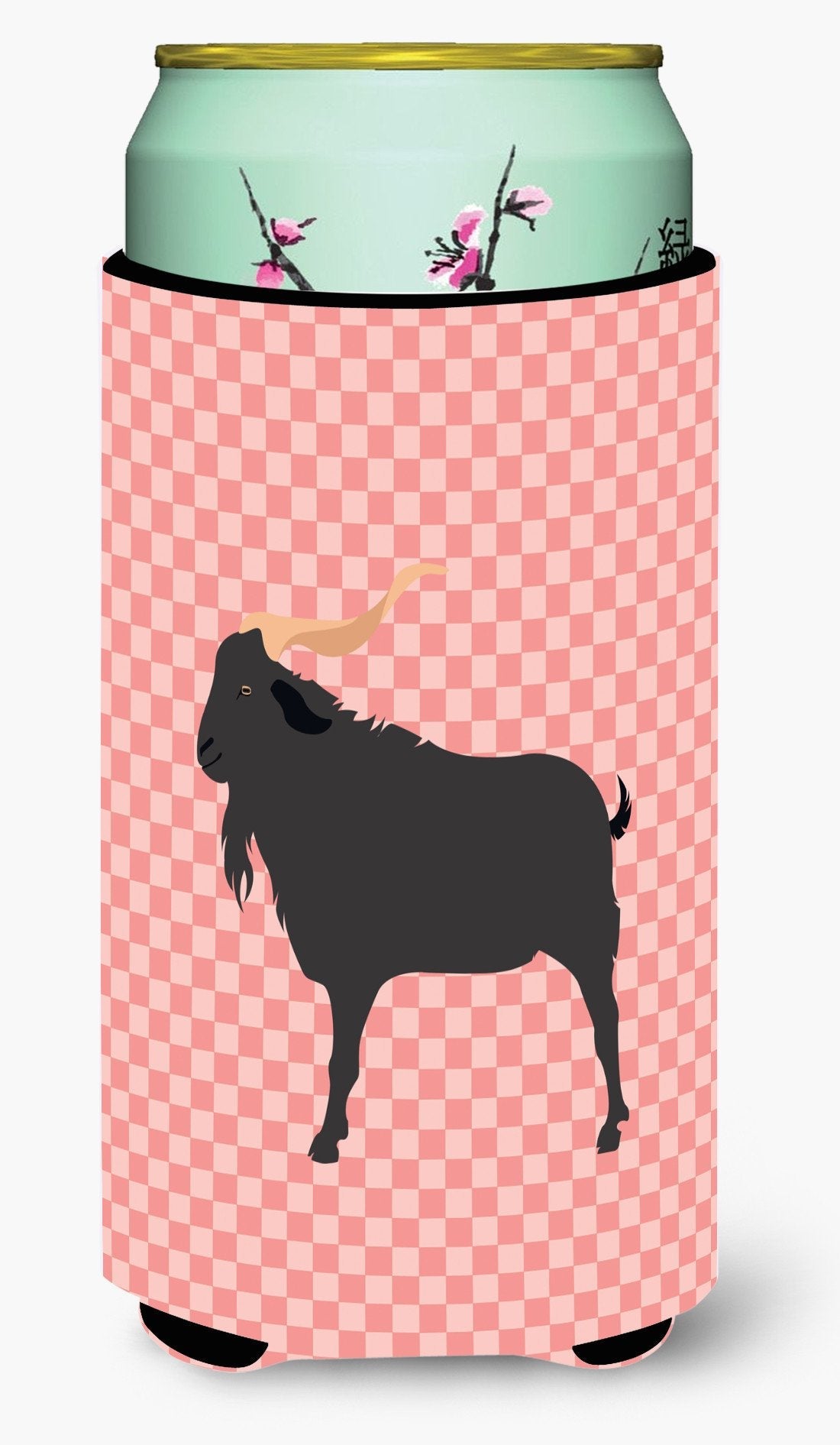 Verata Goat Pink Check Tall Boy Hugger Can Cooler Sleeve Machine Washable Drink Collapsible Insulator Beverage Insulated Holder
