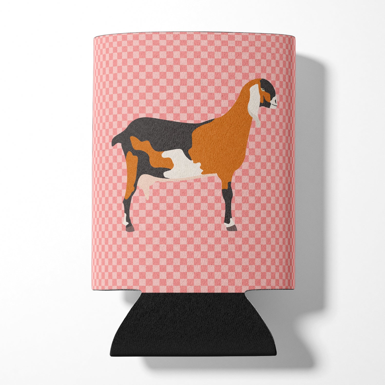 Anglo-nubian Nubian Goat Pink Check Can or Bottle Hugger Cooler Sleeve for Standard 12 oz Cans, Insulated Foam Beer & Soda Can Hugger Reusable