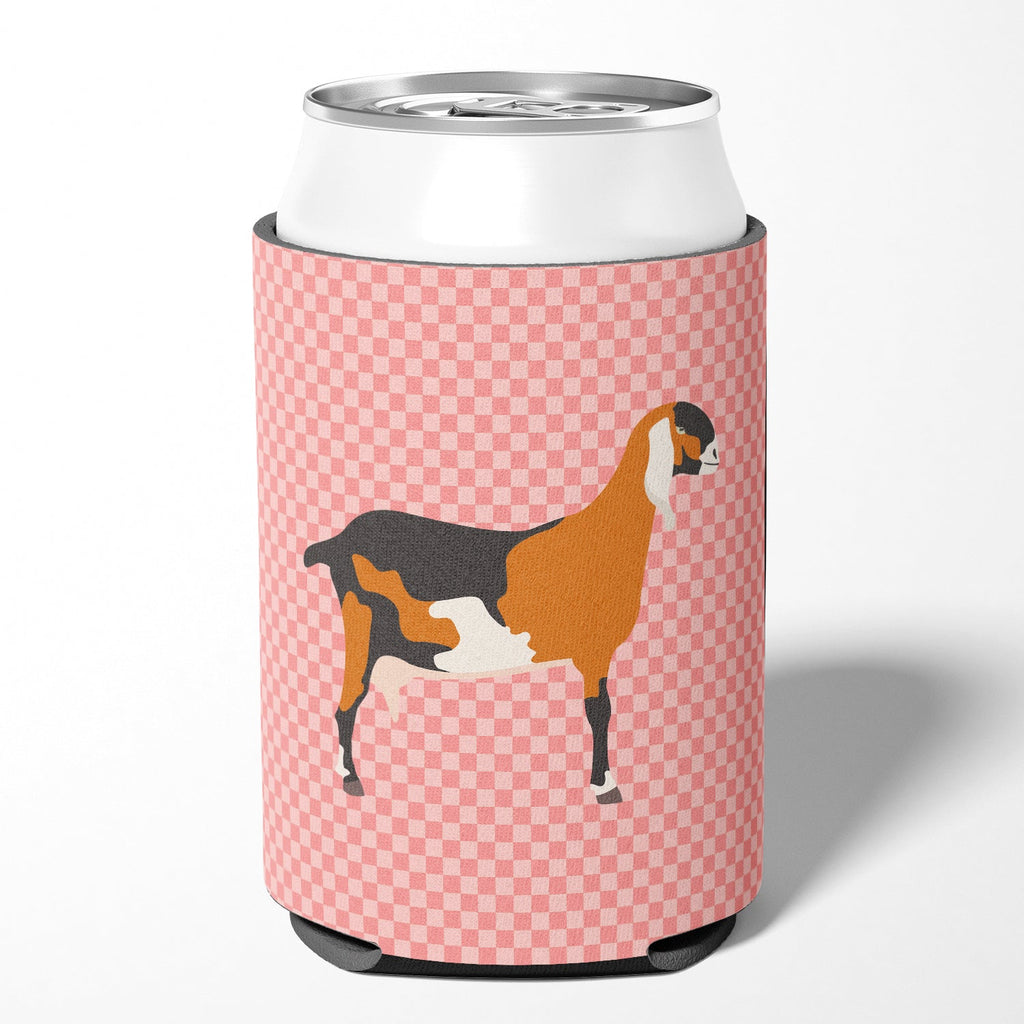 Anglo-nubian Nubian Goat Pink Check Can or Bottle Hugger Cooler Sleeve for Standard 12 oz Cans, Insulated Foam Beer & Soda Can Hugger Reusable