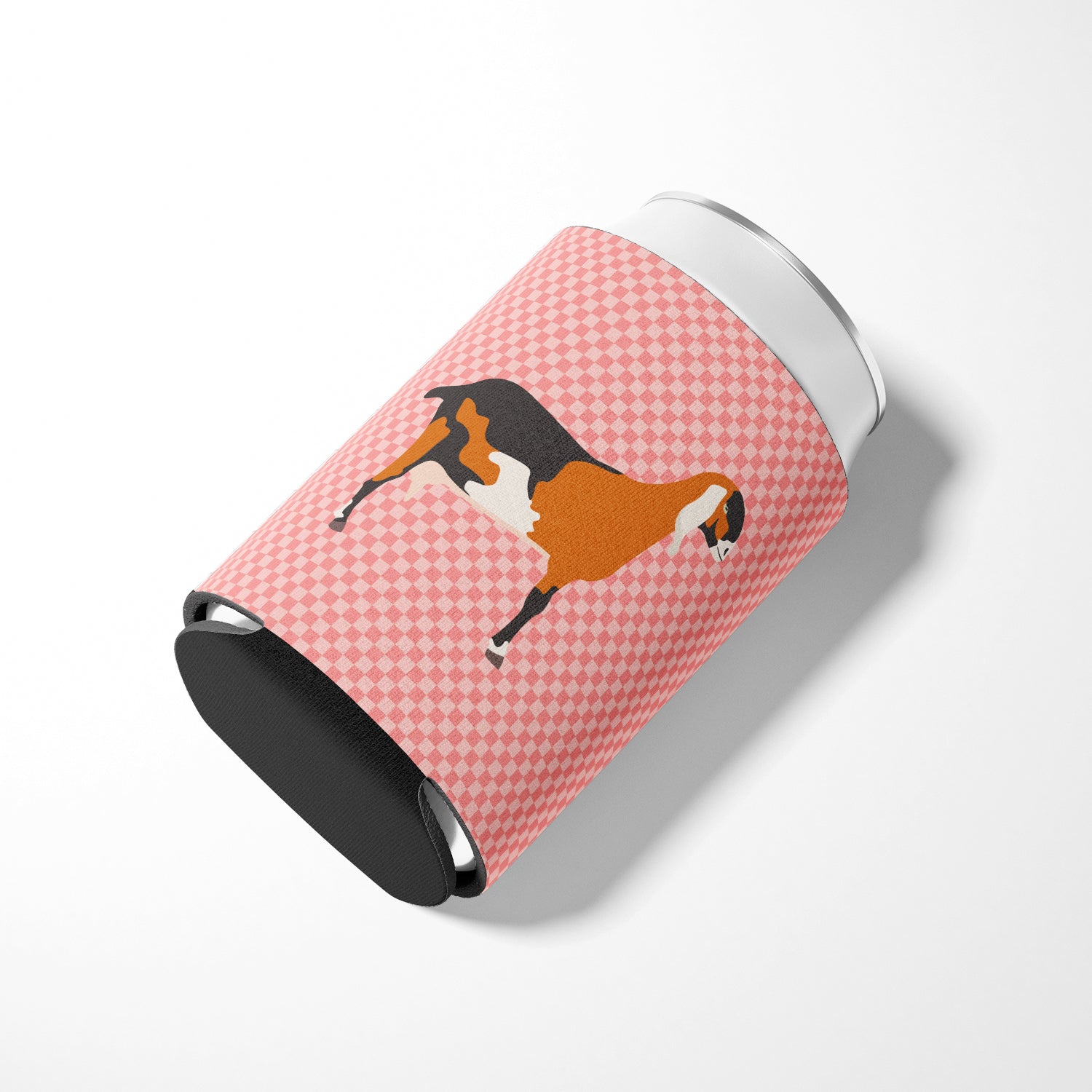 Anglo-nubian Nubian Goat Pink Check Can or Bottle Hugger Cooler Sleeve for Standard 12 oz Cans, Insulated Foam Beer & Soda Can Hugger Reusable