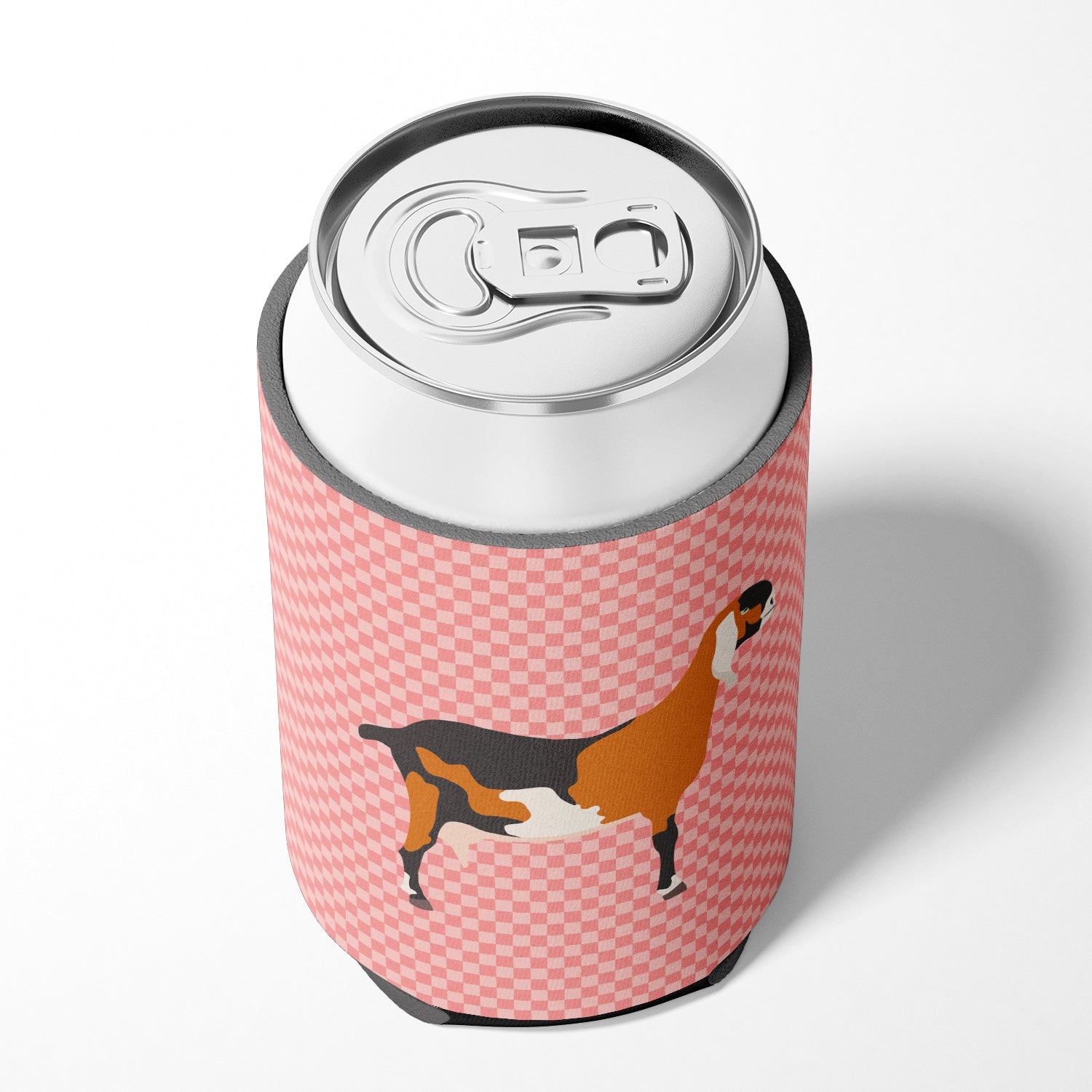 Anglo-nubian Nubian Goat Pink Check Can or Bottle Hugger Cooler Sleeve for Standard 12 oz Cans, Insulated Foam Beer & Soda Can Hugger Reusable