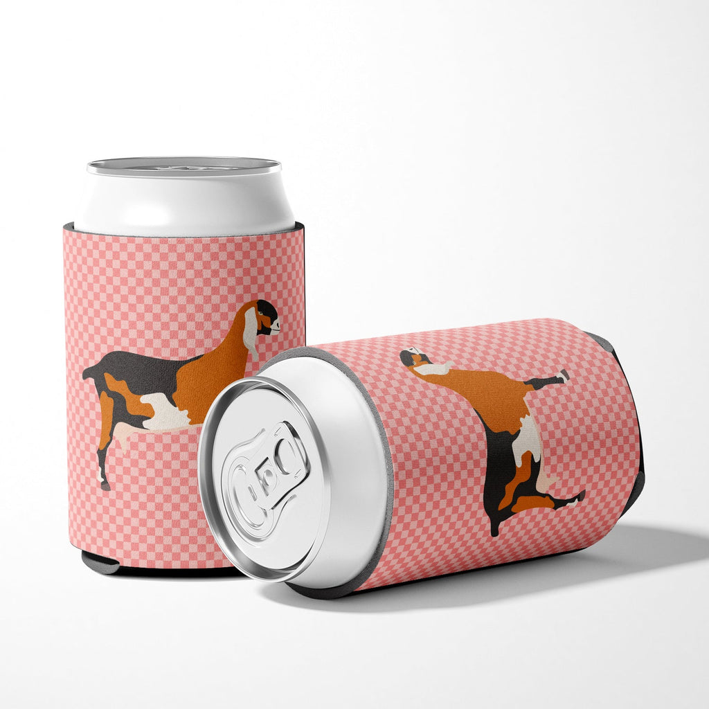 Anglo-nubian Nubian Goat Pink Check Can or Bottle Hugger Cooler Sleeve for Standard 12 oz Cans, Insulated Foam Beer & Soda Can Hugger Reusable