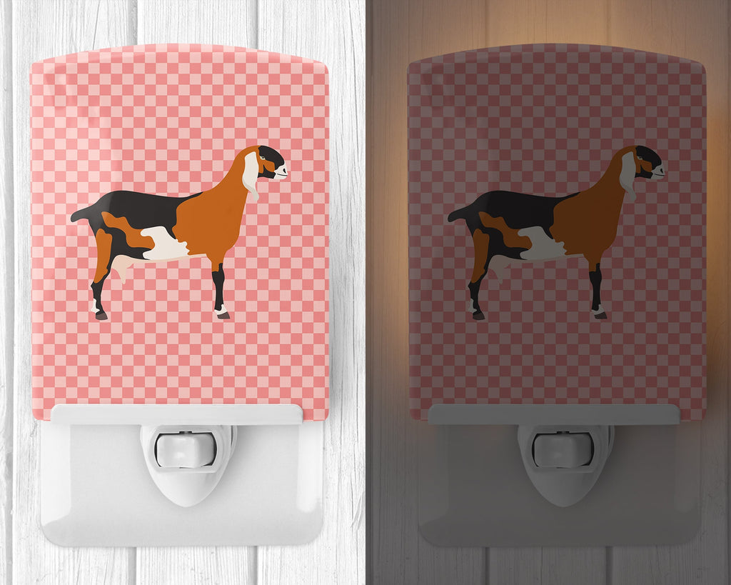 Anglo-nubian Nubian Goat Pink Check Ceramic Night Light Compact, UL-Certified, Ideal for Bedroom, Bathroom, Nursery, Hallway, Kitchen, 6x4x3, Multicolor