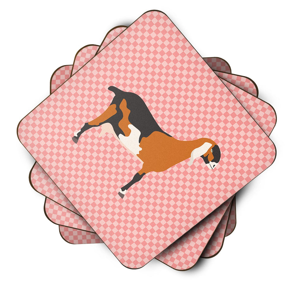 Anglo-nubian Nubian Goat Pink Check Foam Coasters Set of 4 Cup Coasters for Indoor Outdoor, Tabletop Protection, Anti Slip, Mouse pad Material