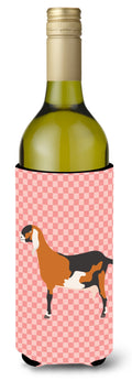 Anglo-nubian Nubian Goat Pink Check Wine Bottle Hugger Gift Sleeve for Standard 750 ml Bottles, Insulated Reusable Also Fits Mini Shot & Pint Bottles