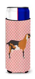 Anglo-nubian Nubian Goat Pink Check Slim Can Hugger , Insulated Foam Hugger for 12 oz Slim Cans, Beer Bottles & Water Bottles, Printed in USA