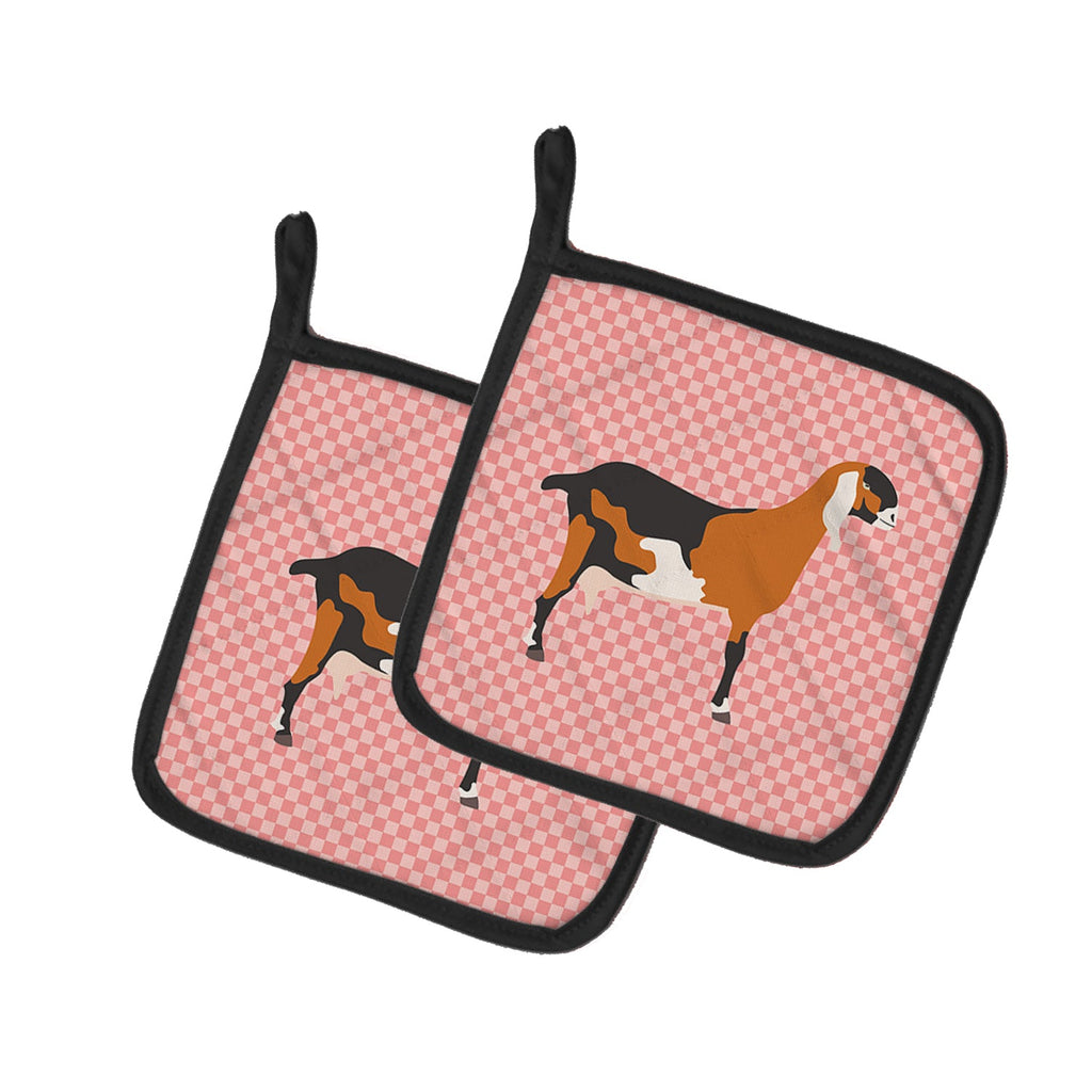 Anglo-nubian Nubian Goat Pink Check Pot Holder Set of 2 Heat Resistant Quilted Hot Pads 7.5 x 7.5 Inch, Insulated Kitchen Trivets for Cooking & Baking