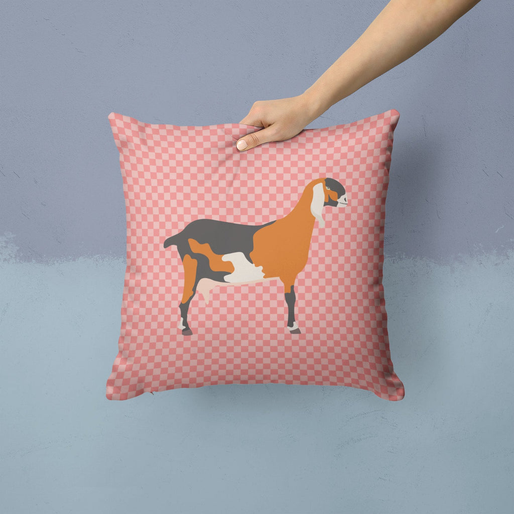 Anglo-nubian Nubian Goat Pink Check Decorative Throw Pillow 14x14 Indoor Outdoor Accent Cushion, Fabric Cover with Insert for Sofa, Bed, Porch & Living Room