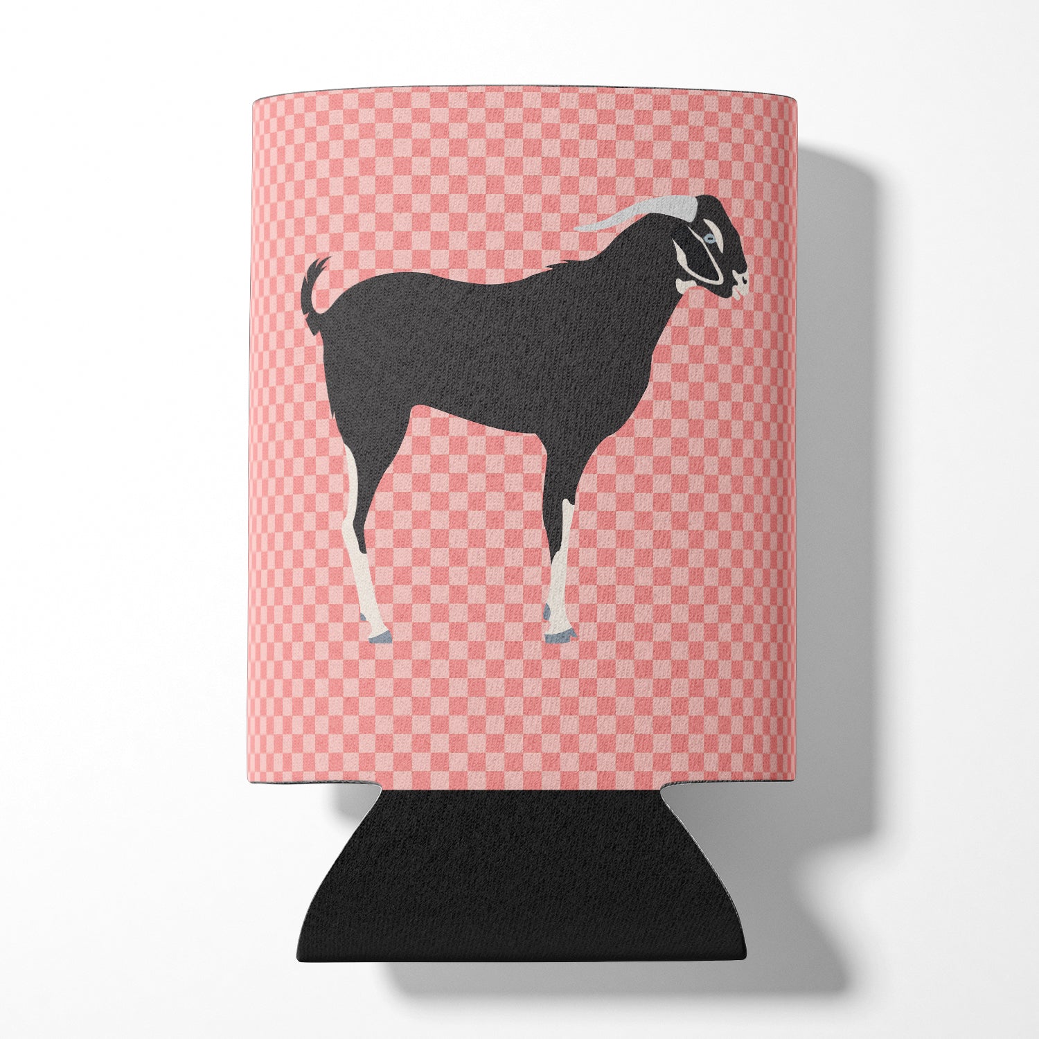 Black Bengal Goat Pink Check Can or Bottle Hugger Cooler Sleeve for Standard 12 oz Cans, Insulated Foam Beer & Soda Can Hugger Reusable