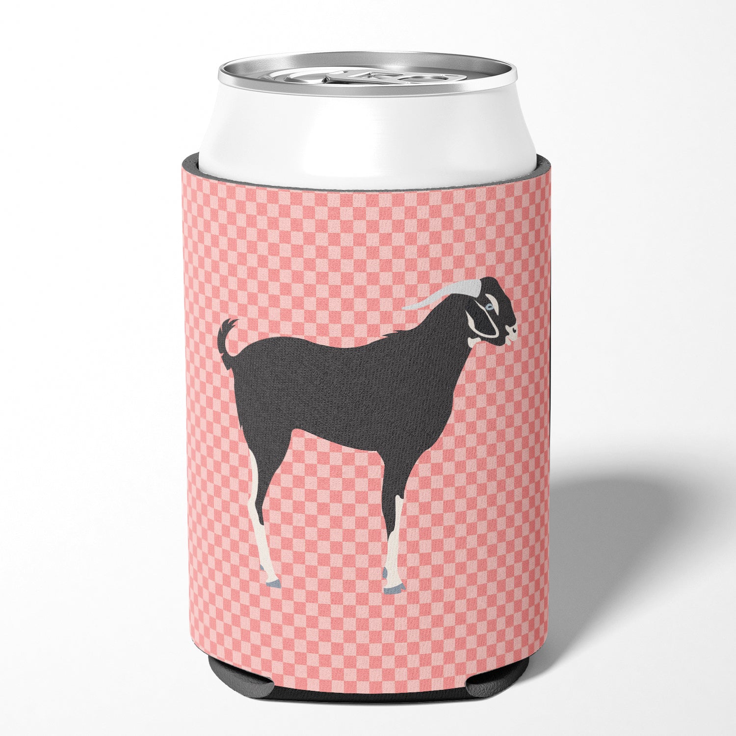 Black Bengal Goat Pink Check Can or Bottle Hugger Cooler Sleeve for Standard 12 oz Cans, Insulated Foam Beer & Soda Can Hugger Reusable