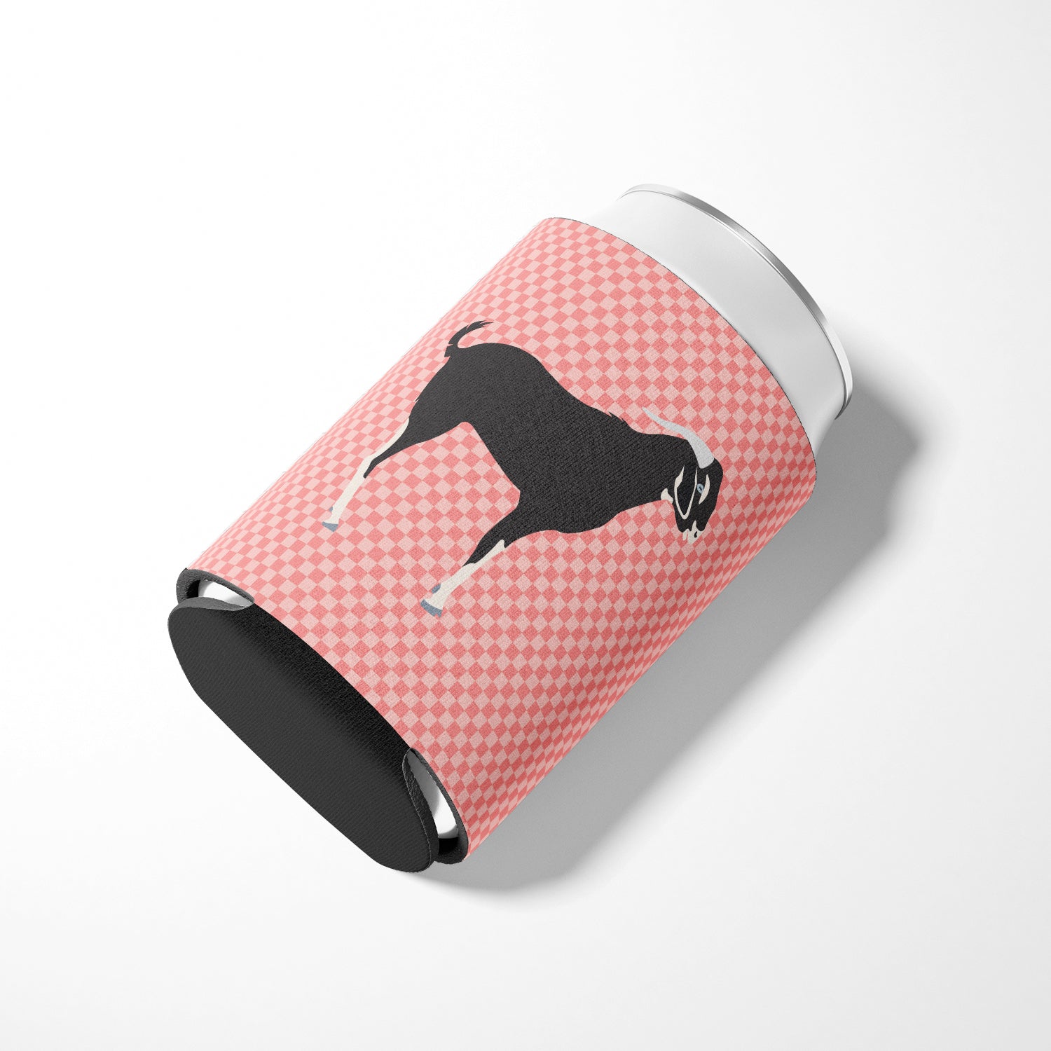 Black Bengal Goat Pink Check Can or Bottle Hugger Cooler Sleeve for Standard 12 oz Cans, Insulated Foam Beer & Soda Can Hugger Reusable