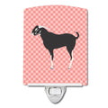 Black Bengal Goat Pink Check Ceramic Night Light Compact, UL-Certified, Ideal for Bedroom, Bathroom, Nursery, Hallway, Kitchen, 6x4x3, Multicolor