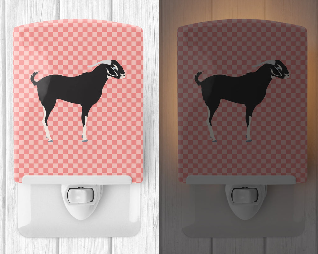 Black Bengal Goat Pink Check Ceramic Night Light Compact, UL-Certified, Ideal for Bedroom, Bathroom, Nursery, Hallway, Kitchen, 6x4x3, Multicolor