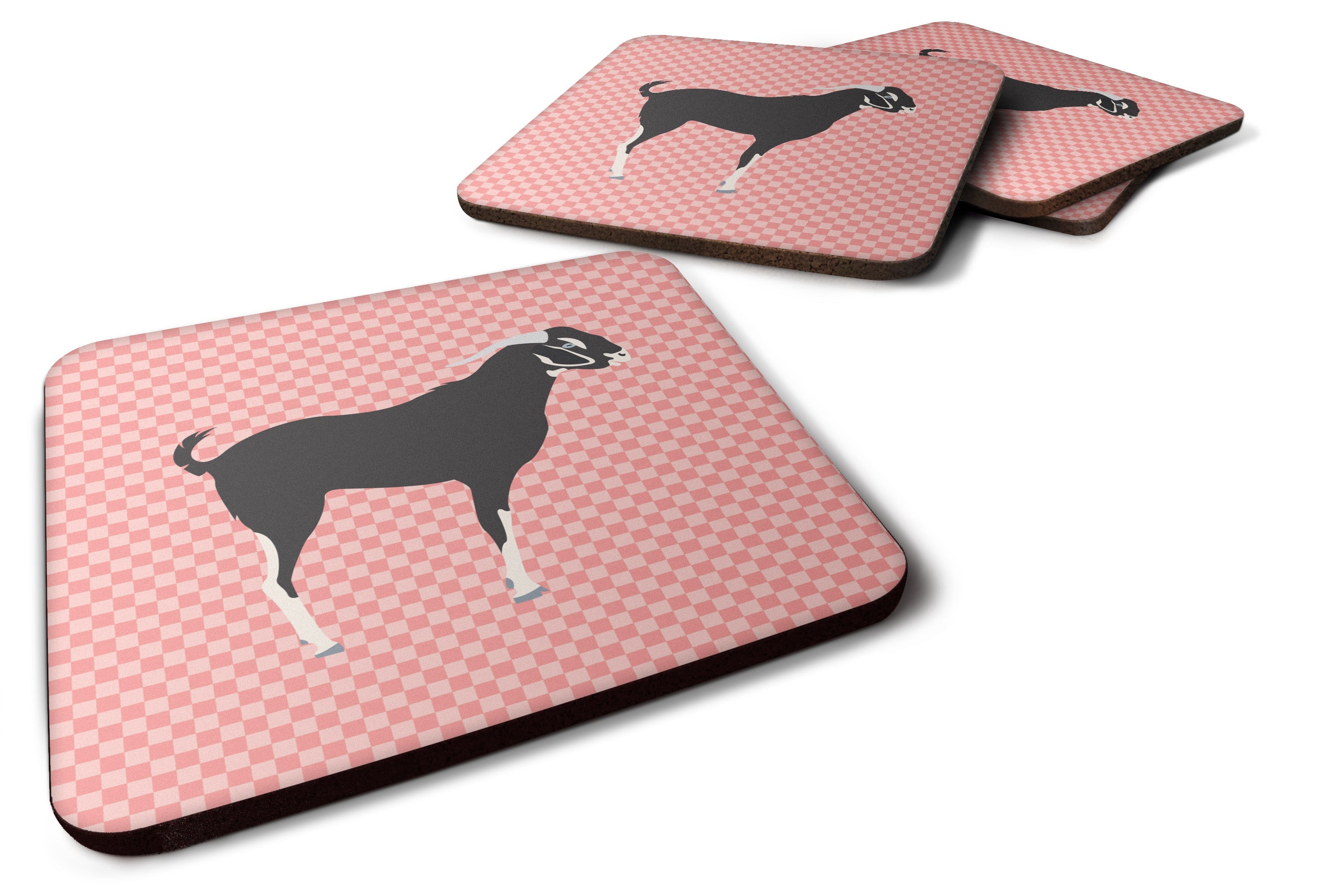 Black Bengal Goat Pink Check Foam Coasters Set of 4 Cup Coasters for Indoor Outdoor, Tabletop Protection, Anti Slip, Mouse pad Material