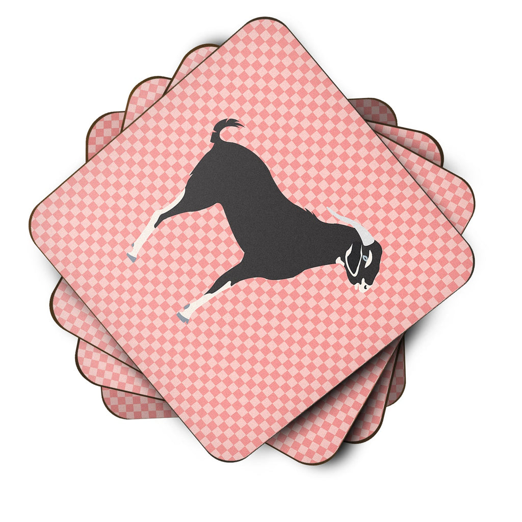Black Bengal Goat Pink Check Foam Coasters Set of 4 Cup Coasters for Indoor Outdoor, Tabletop Protection, Anti Slip, Mouse pad Material