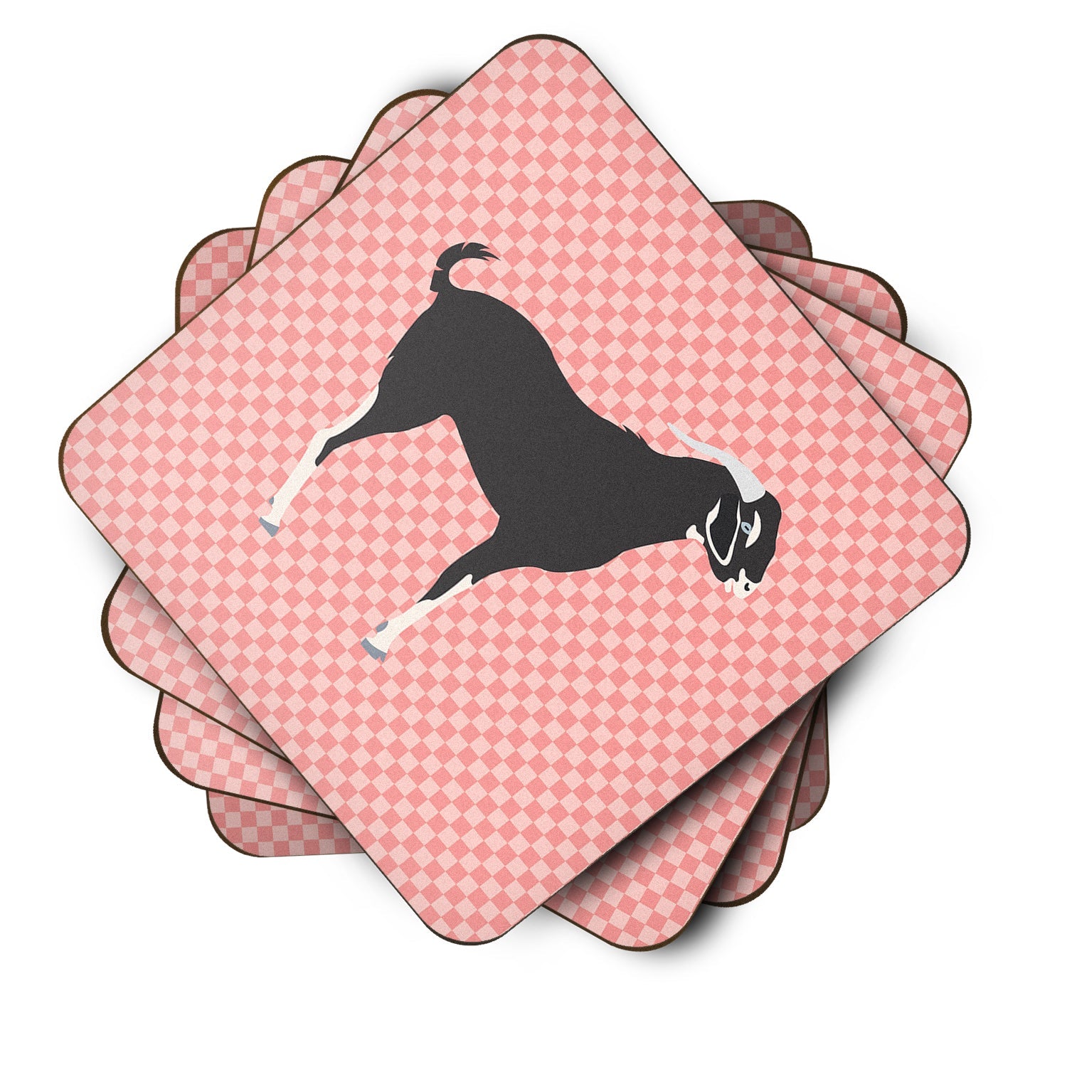 Black Bengal Goat Pink Check Foam Coasters Set of 4 Cup Coasters for Indoor Outdoor, Tabletop Protection, Anti Slip, Mouse pad Material