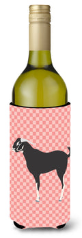 Black Bengal Goat Pink Check Wine Bottle Hugger Gift Sleeve for Standard 750 ml Bottles, Insulated Reusable Also Fits Mini Shot & Pint Bottles