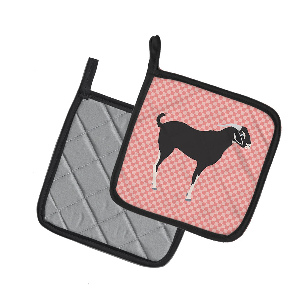 Black Bengal Goat Pink Check Pot Holder Set of 2 Heat Resistant Quilted Hot Pads 7.5 x 7.5 Inch, Insulated Kitchen Trivets for Cooking & Baking