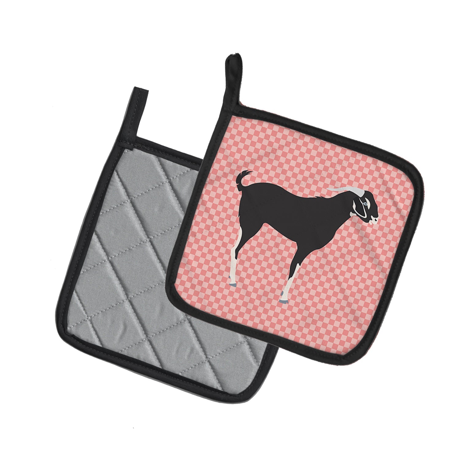 Black Bengal Goat Pink Check Pot Holder Set of 2 Heat Resistant Quilted Hot Pads 7.5 x 7.5 Inch, Insulated Kitchen Trivets for Cooking & Baking