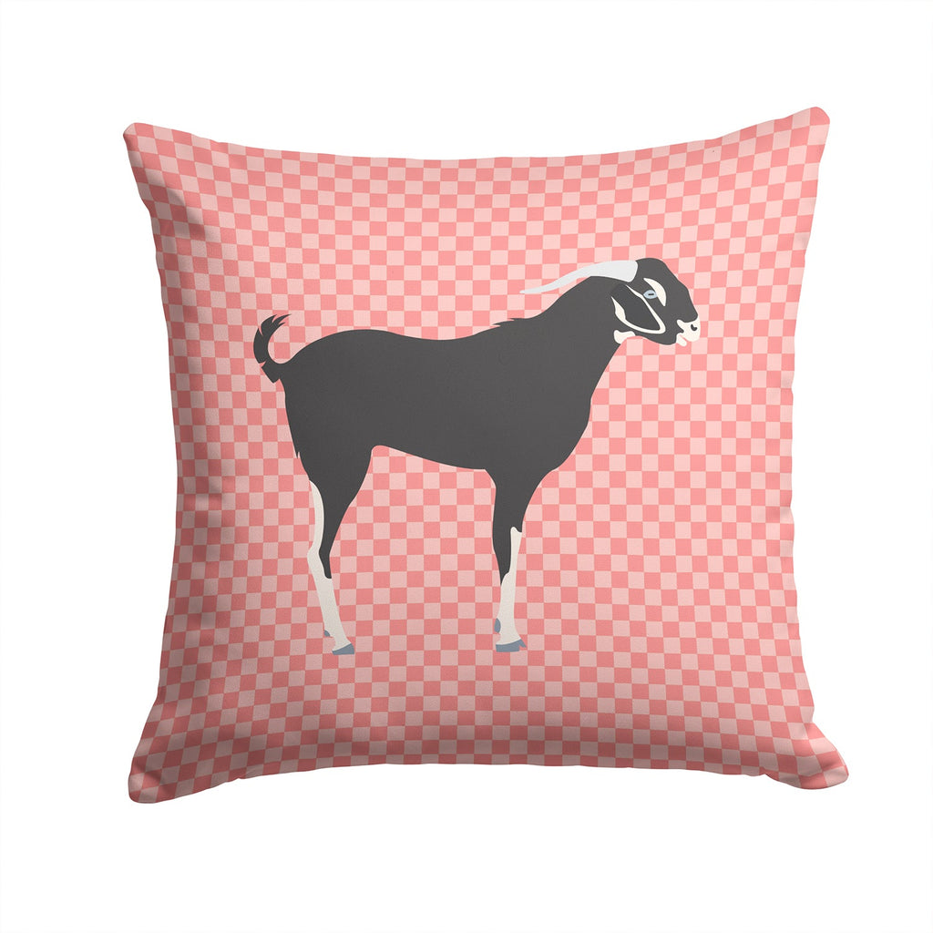 Black Bengal Goat Pink Check Decorative Throw Pillow 14x14 Indoor Outdoor Accent Cushion, Fabric Cover with Insert for Sofa, Bed, Porch & Living Room