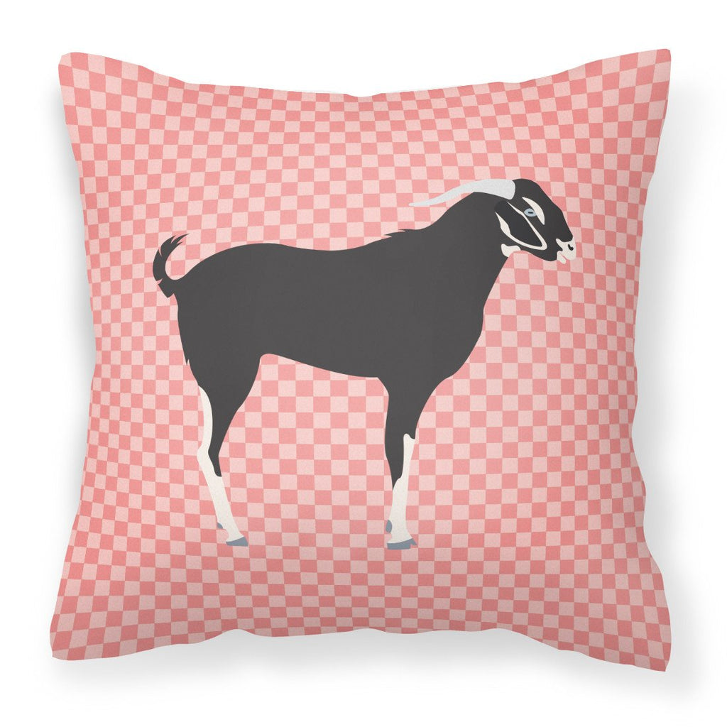 Black Bengal Goat Pink Check Decorative Throw Pillow 18x18 Indoor Outdoor Accent Cushion, Fabric Cover with Insert for Sofa, Bed, Porch & Living Room