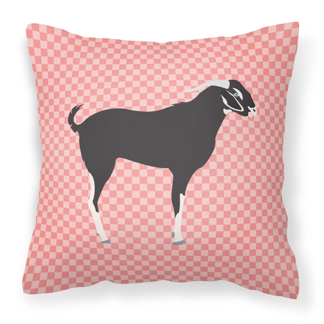 Black Bengal Goat Pink Check Decorative Throw Pillow 18x18 Indoor Outdoor Accent Cushion, Fabric Cover with Insert for Sofa, Bed, Porch & Living Room