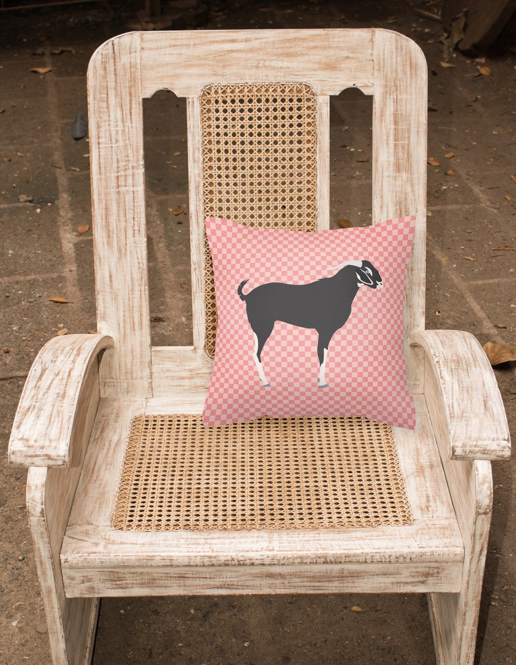 Black Bengal Goat Pink Check Decorative Throw Pillow 18x18 Indoor Outdoor Accent Cushion, Fabric Cover with Insert for Sofa, Bed, Porch & Living Room