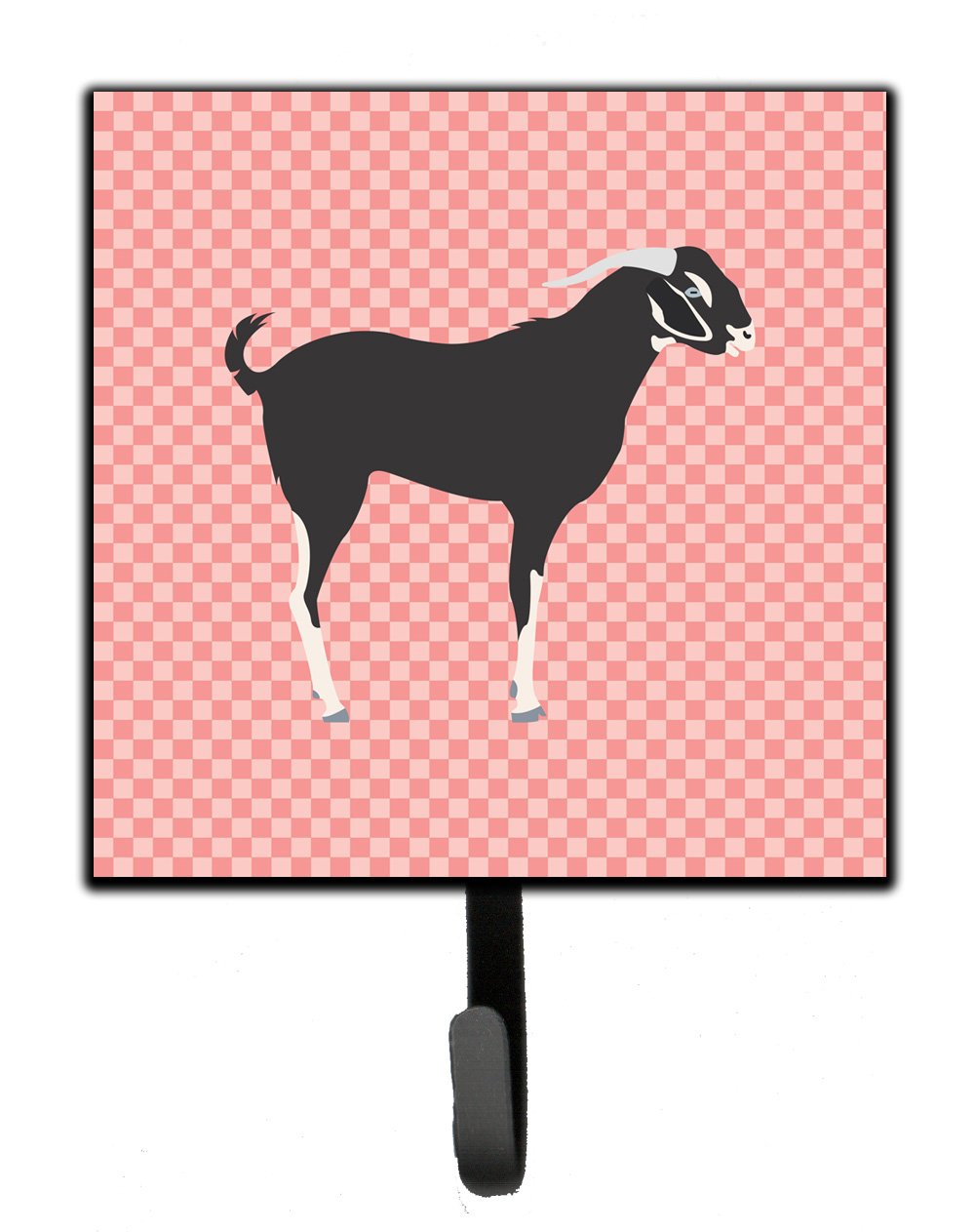 Black Bengal Goat Pink Check Leash or Key Holder Wall Hooks, Key Hooks Holder, Coat Rack Wall Mount, Coat Hooks, Hooks for Hanging Keys, Towels, Aprons, Leashes