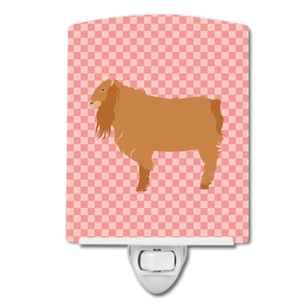 American Lamancha Goat Pink Check Ceramic Night Light Compact, UL-Certified, Ideal for Bedroom, Bathroom, Nursery, Hallway, Kitchen, 6x4x3, Multicolor