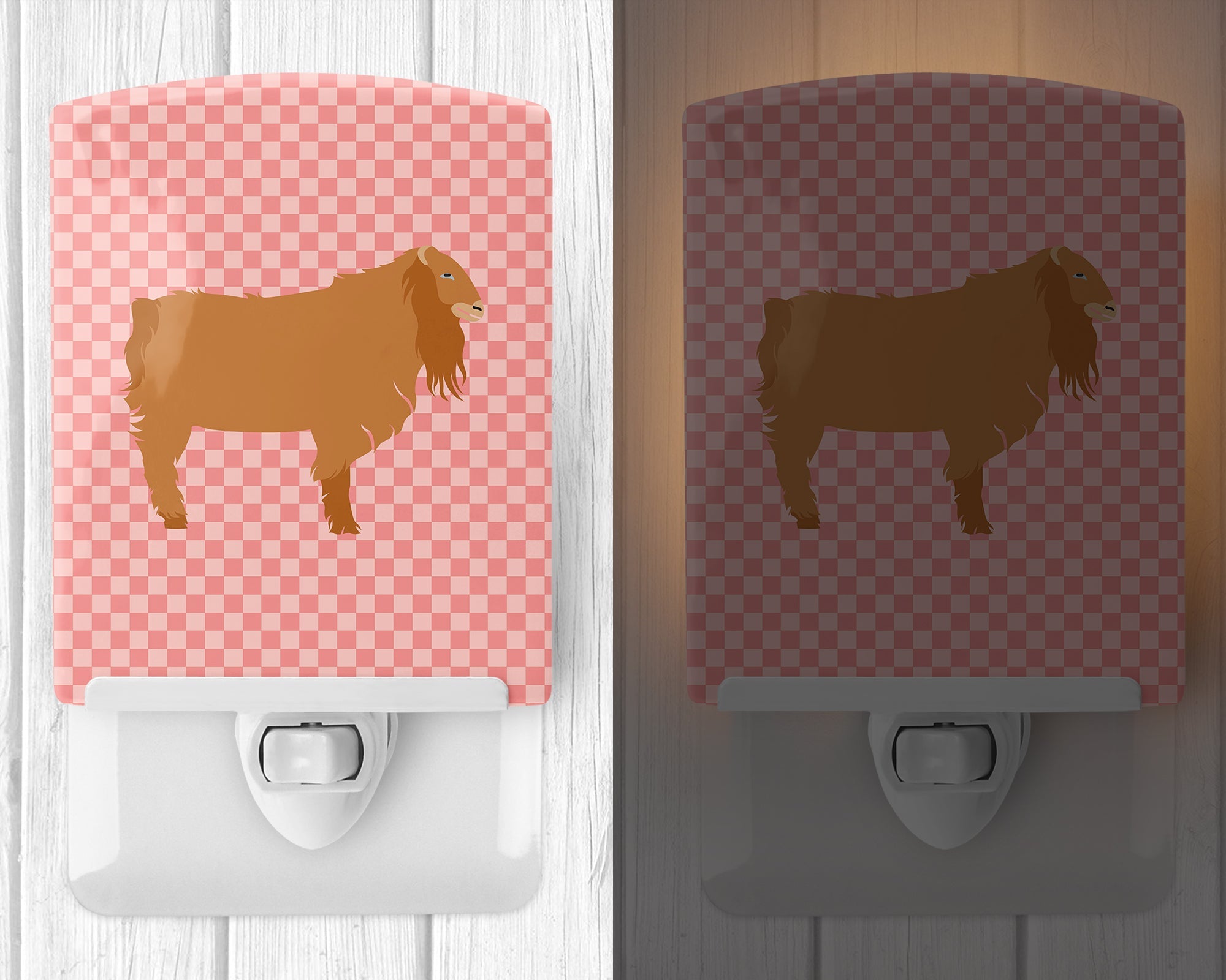 American Lamancha Goat Pink Check Ceramic Night Light Compact, UL-Certified, Ideal for Bedroom, Bathroom, Nursery, Hallway, Kitchen, 6x4x3, Multicolor