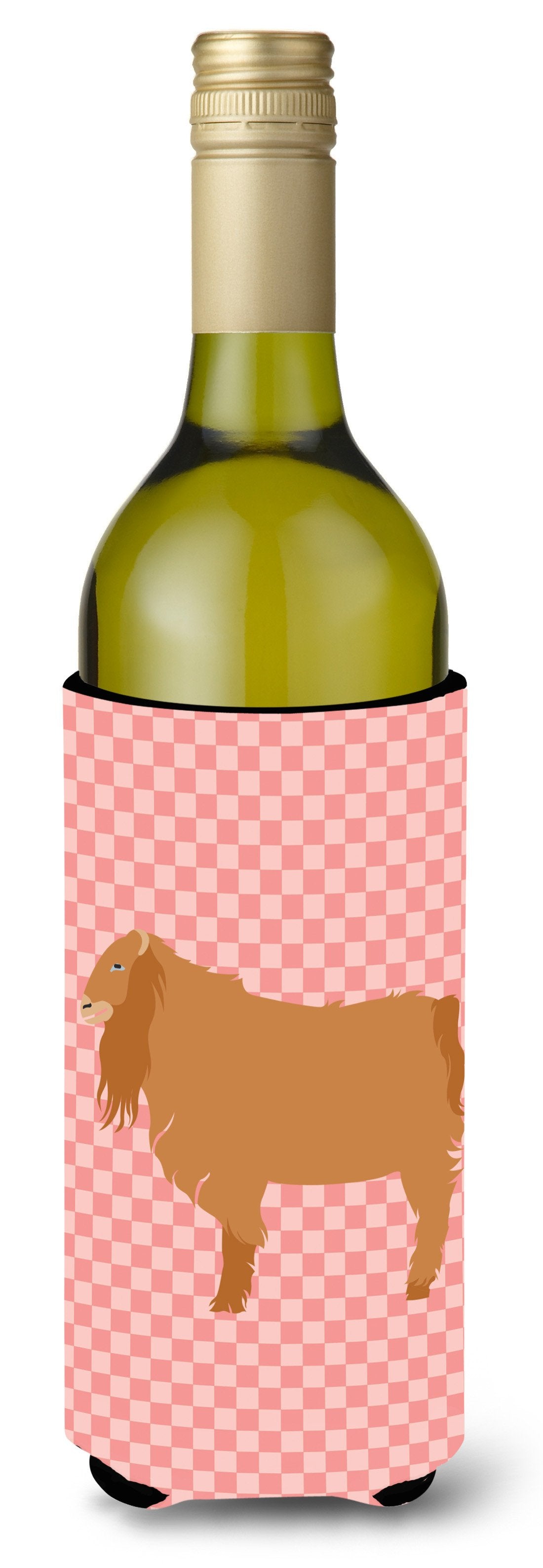 American Lamancha Goat Pink Check Wine Bottle Hugger Gift Sleeve for Standard 750 ml Bottles, Insulated Reusable Also Fits Mini Shot & Pint Bottles