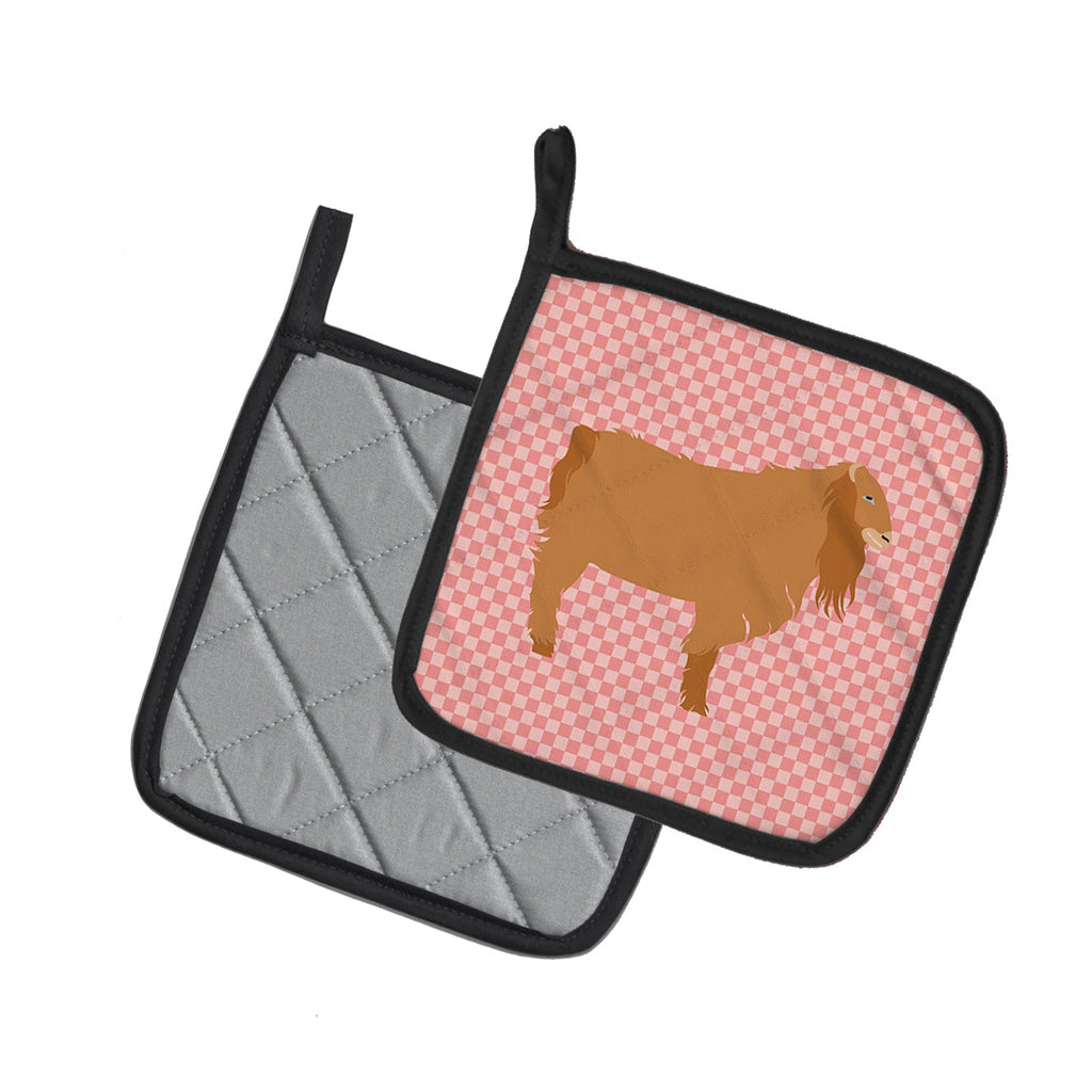 American Lamancha Goat Pink Check Pot Holder Set of 2 Heat Resistant Quilted Hot Pads 7.5 x 7.5 Inch, Insulated Kitchen Trivets for Cooking & Baking