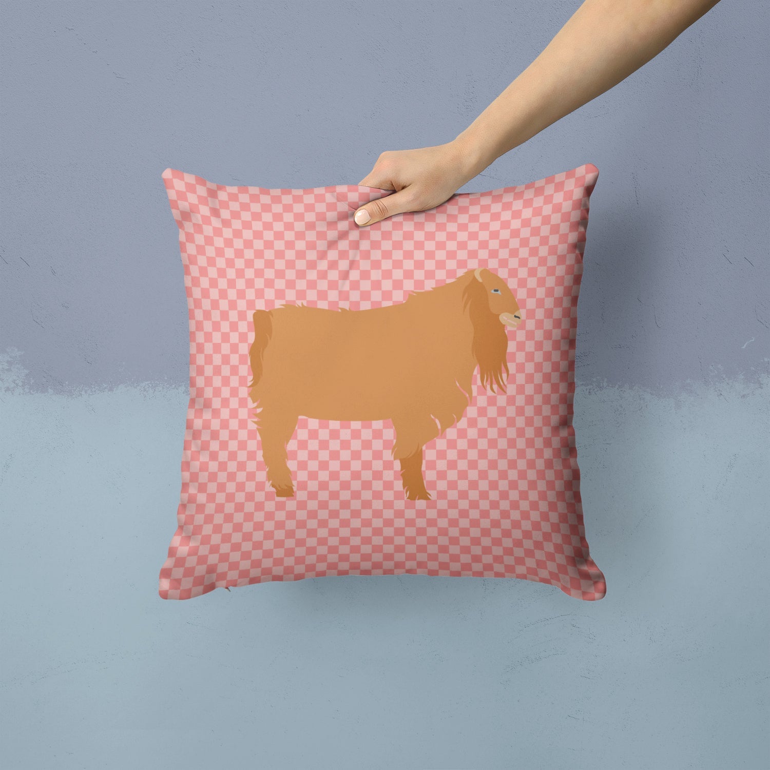 American Lamancha Goat Pink Check Decorative Throw Pillow 14x14 Indoor Outdoor Accent Cushion, Fabric Cover with Insert for Sofa, Bed, Porch & Living Room