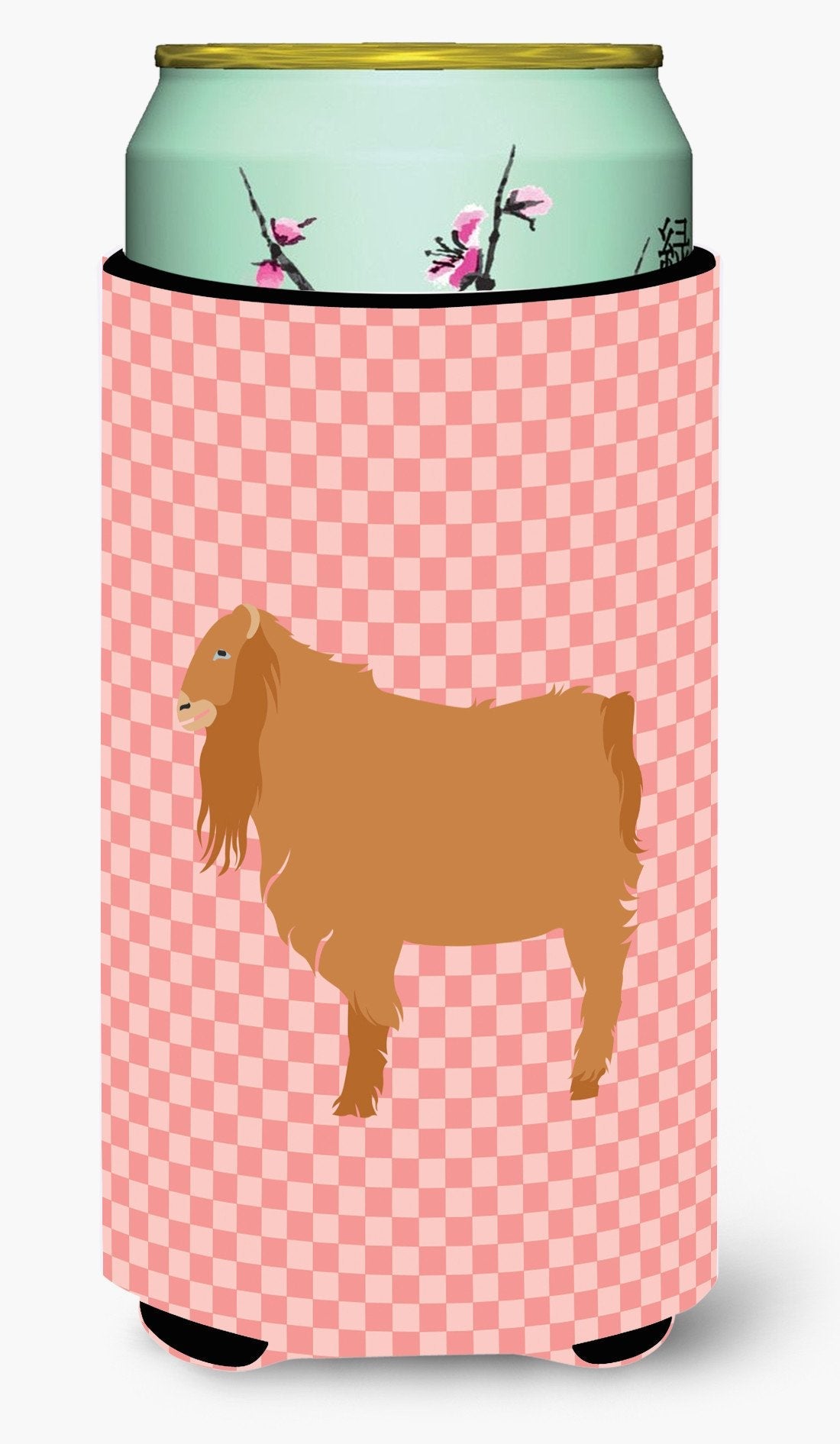 American Lamancha Goat Pink Check Tall Boy Hugger Can Cooler Sleeve Machine Washable Drink Collapsible Insulator Beverage Insulated Holder