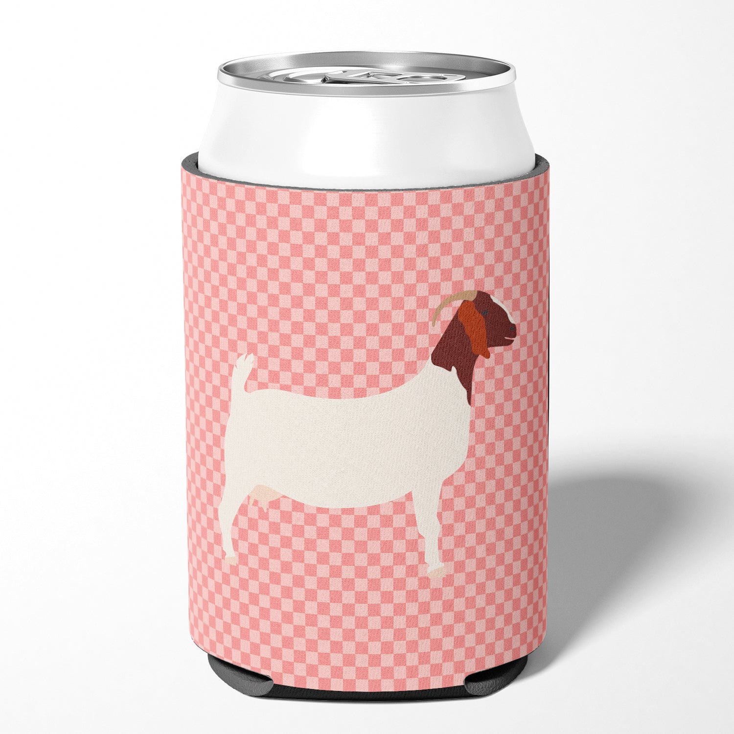 Boer Goat Pink Check Can or Bottle Hugger Cooler Sleeve for Standard 12 oz Cans, Insulated Foam Beer & Soda Can Hugger Reusable