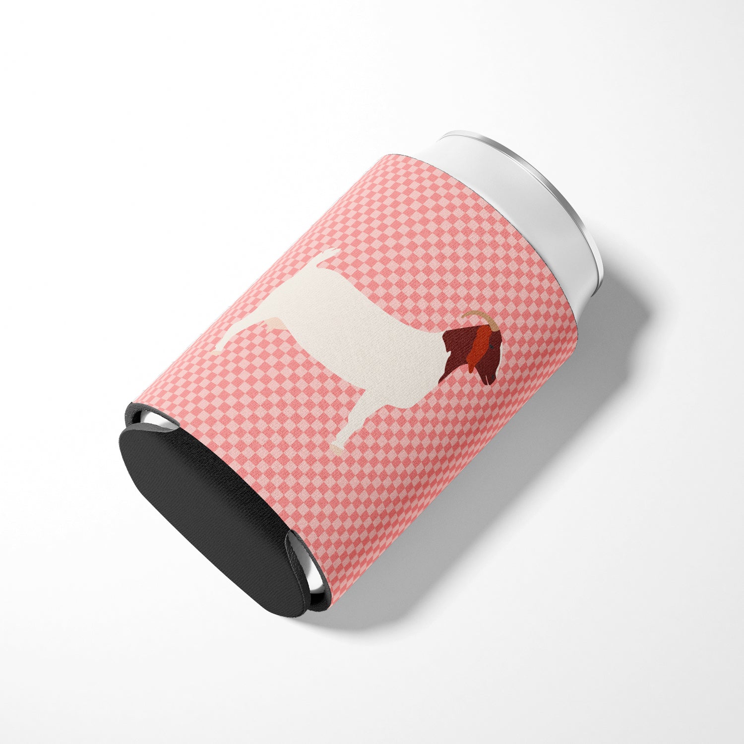 Boer Goat Pink Check Can or Bottle Hugger Cooler Sleeve for Standard 12 oz Cans, Insulated Foam Beer & Soda Can Hugger Reusable