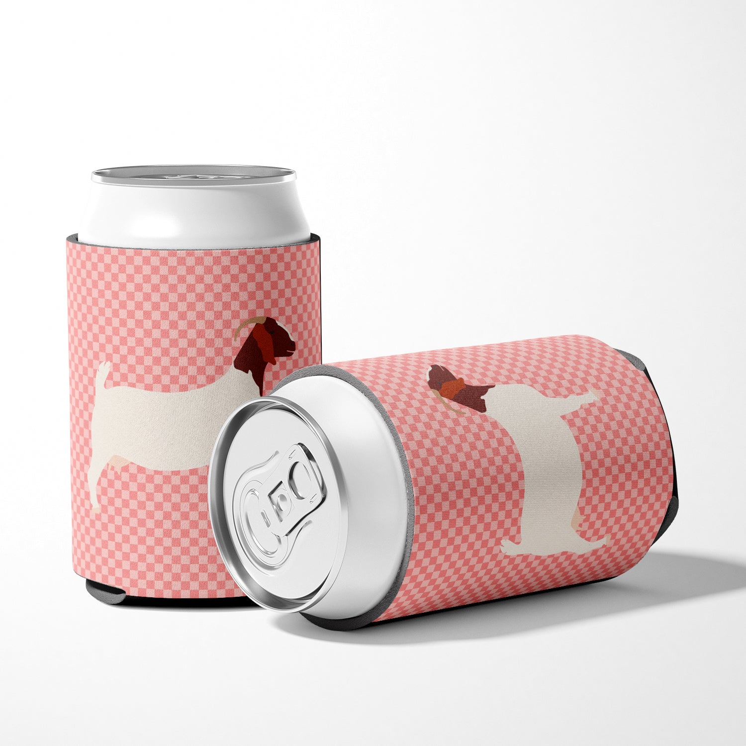 Boer Goat Pink Check Can or Bottle Hugger Cooler Sleeve for Standard 12 oz Cans, Insulated Foam Beer & Soda Can Hugger Reusable