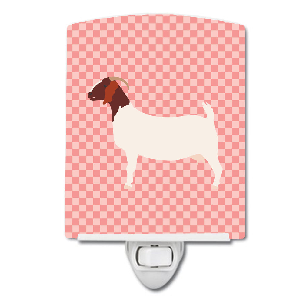 Boer Goat Pink Check Ceramic Night Light Compact, UL-Certified, Ideal for Bedroom, Bathroom, Nursery, Hallway, Kitchen, 6x4x3, Multicolor