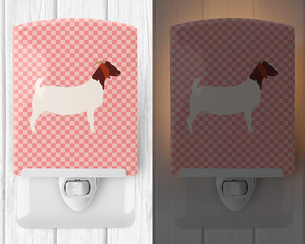 Boer Goat Pink Check Ceramic Night Light Compact, UL-Certified, Ideal for Bedroom, Bathroom, Nursery, Hallway, Kitchen, 6x4x3, Multicolor