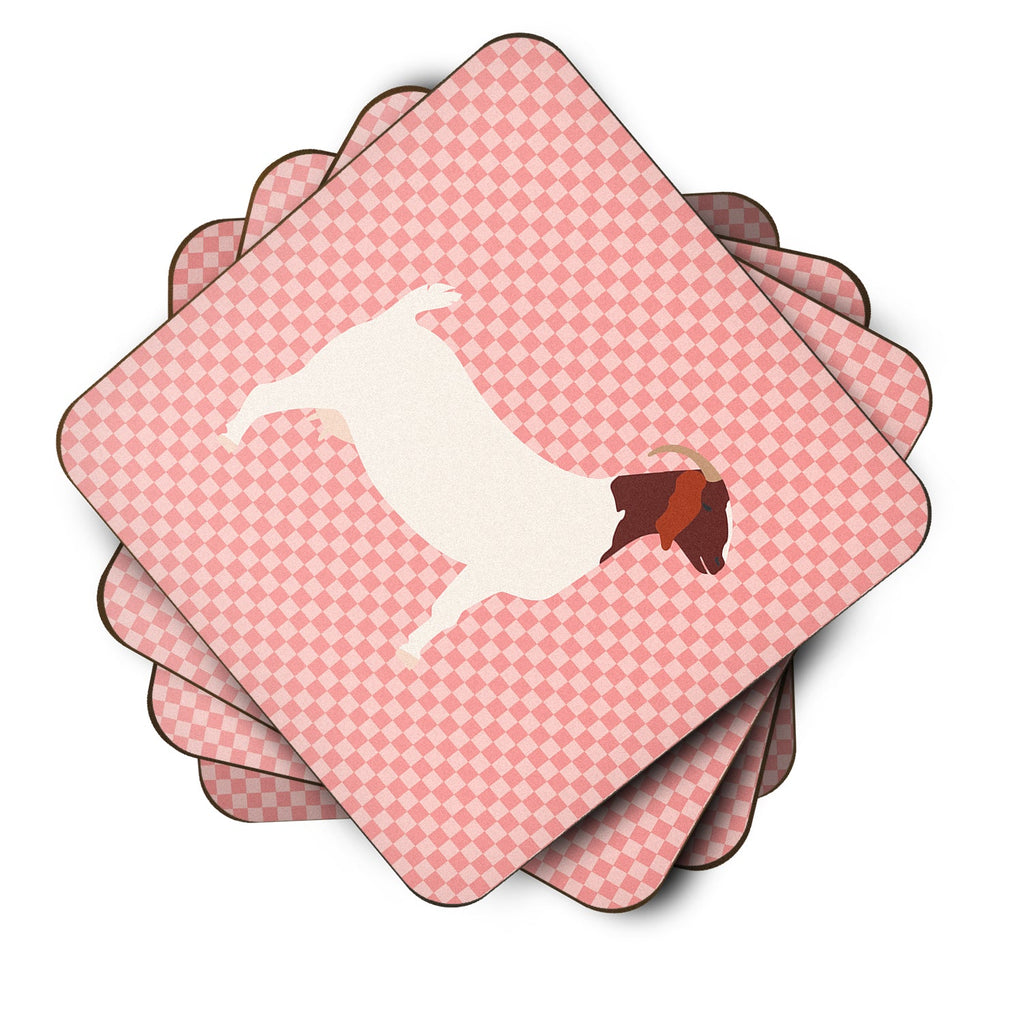 Boer Goat Pink Check Foam Coasters Set of 4 Cup Coasters for Indoor Outdoor, Tabletop Protection, Anti Slip, Mouse pad Material