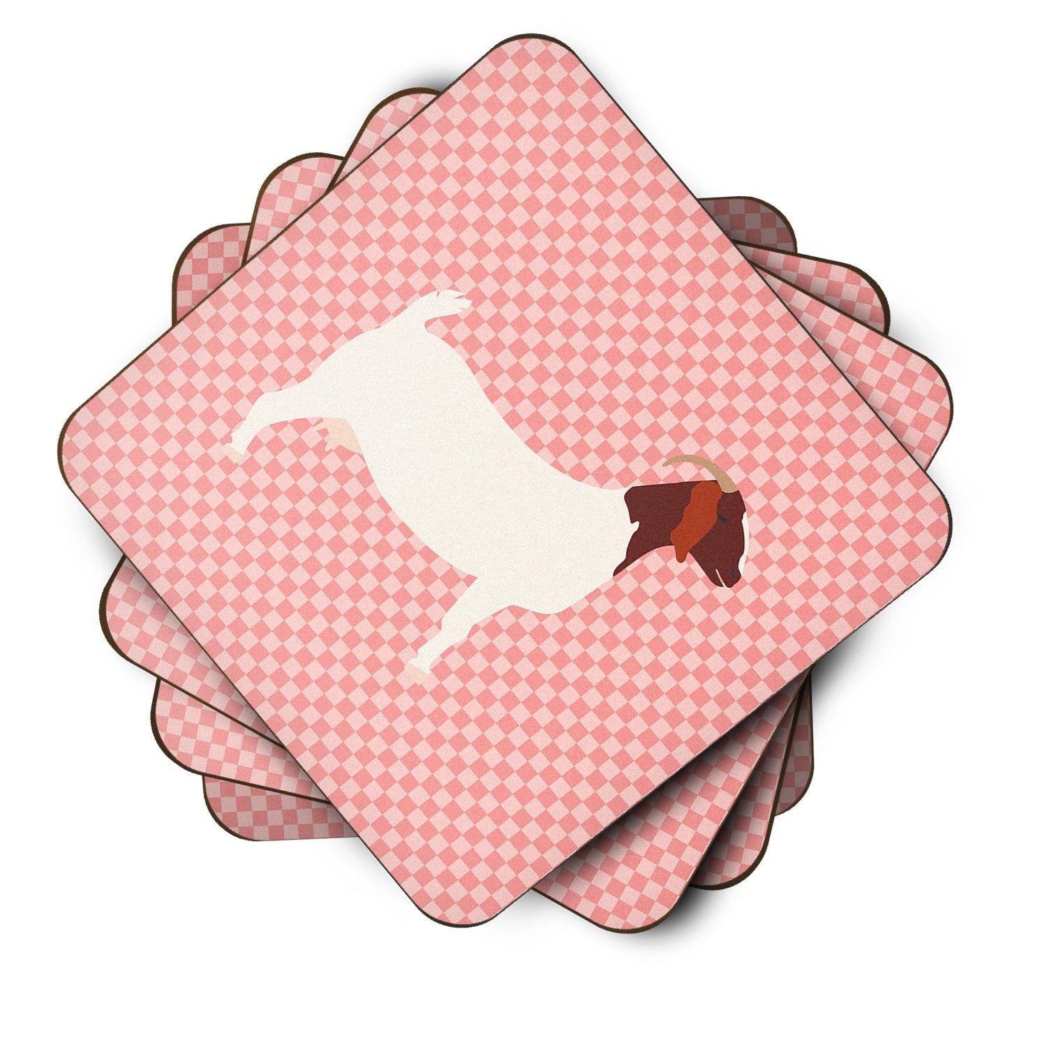 Boer Goat Pink Check Foam Coasters Set of 4 Cup Coasters for Indoor Outdoor, Tabletop Protection, Anti Slip, Mouse pad Material