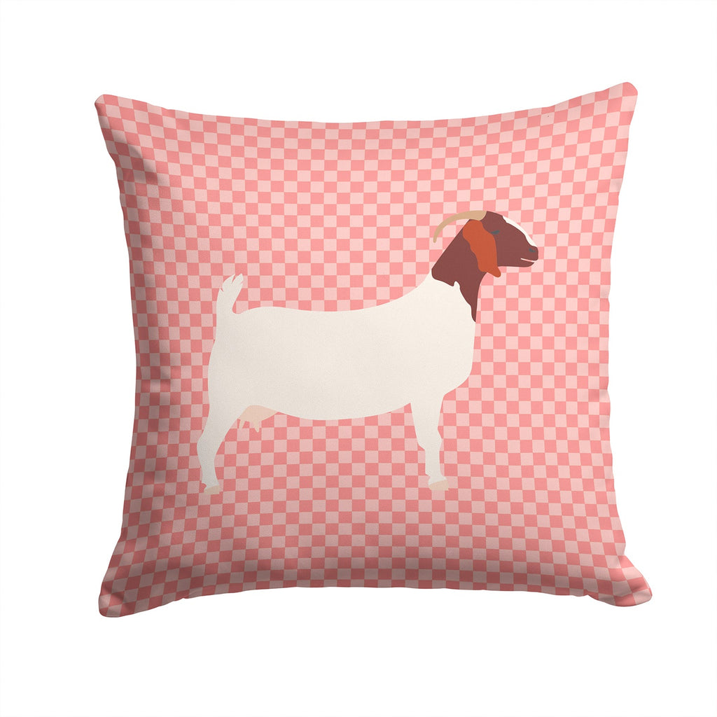 Boer Goat Pink Check Decorative Throw Pillow 14x14 Indoor Outdoor Accent Cushion, Fabric Cover with Insert for Sofa, Bed, Porch & Living Room