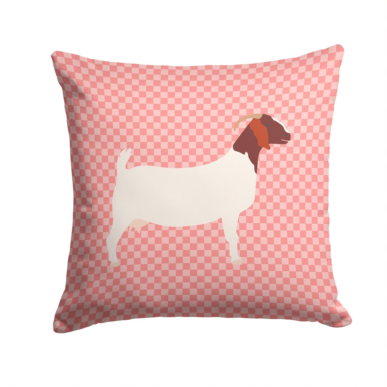 Boer Goat Pink Check Decorative Throw Pillow 14x14 Indoor Outdoor Accent Cushion, Fabric Cover with Insert for Sofa, Bed, Porch & Living Room
