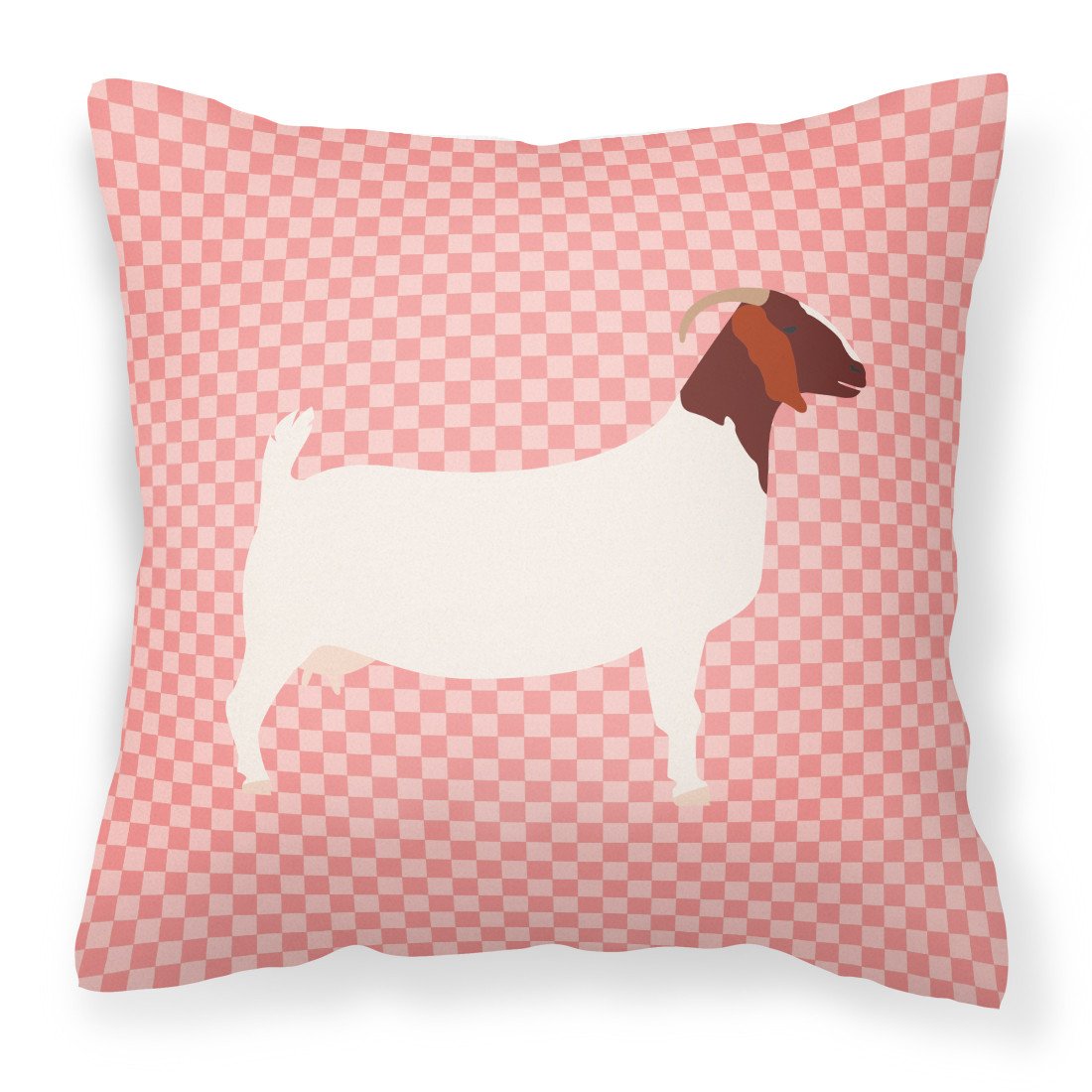 Boer Goat Pink Check Decorative Throw Pillow 18x18 Indoor Outdoor Accent Cushion, Fabric Cover with Insert for Sofa, Bed, Porch & Living Room