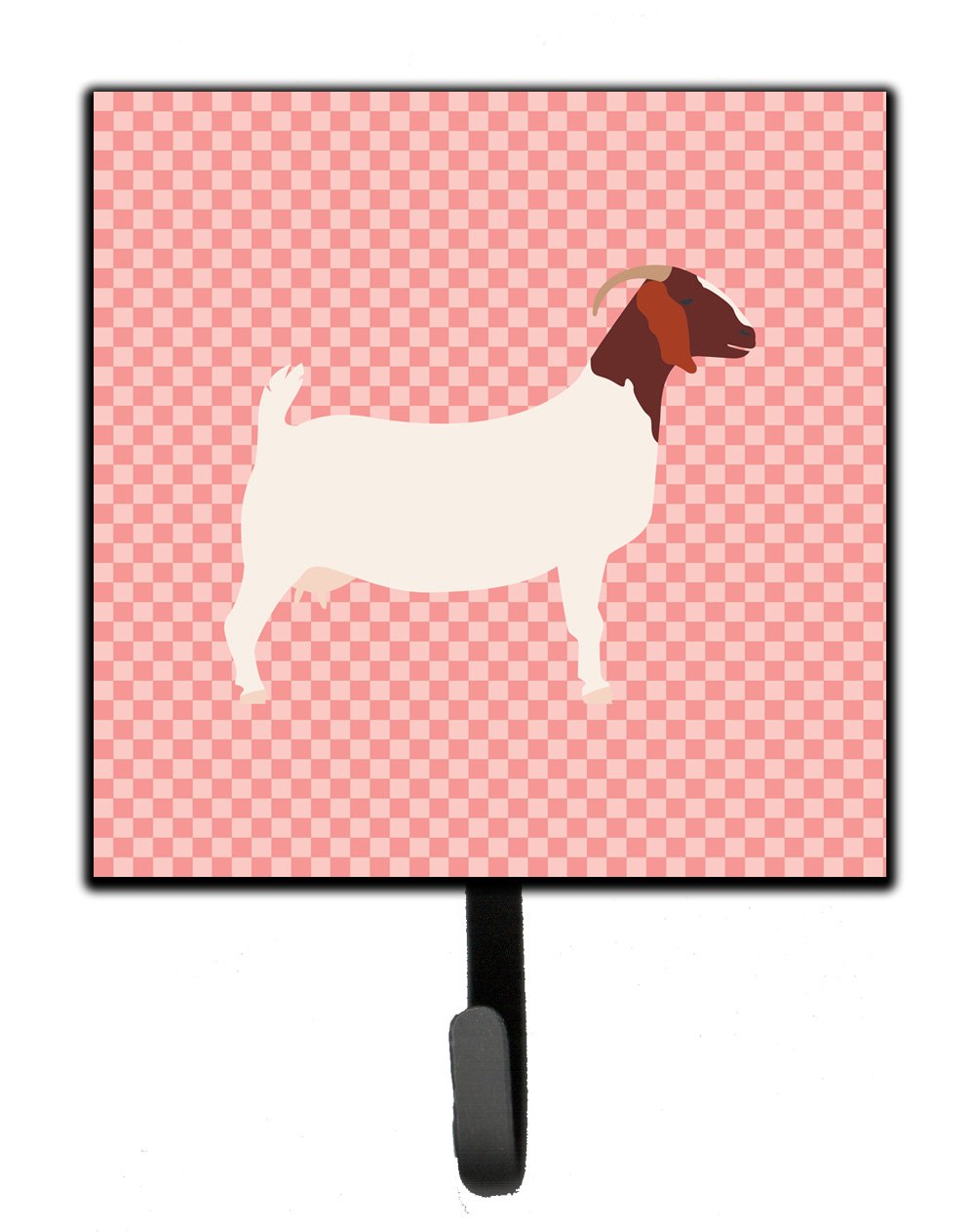 Boer Goat Pink Check Leash or Key Holder Wall Hooks, Key Hooks Holder, Coat Rack Wall Mount, Coat Hooks, Hooks for Hanging Keys, Towels, Aprons, Leashes